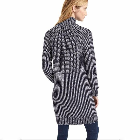 Gap Ribbed Toggle Front Long Cardigan Sweater Blue White XS Fisherman Nautical - Picture 6 of 16